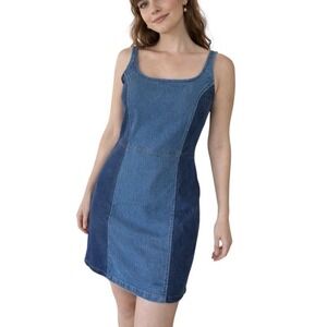 NWT Derek Heart Two Toned Denim Blue Tank Mini Dress Size Medium